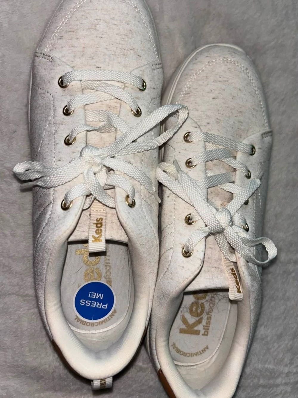 Keds White Knit Canvas Lace-Up Sneakers